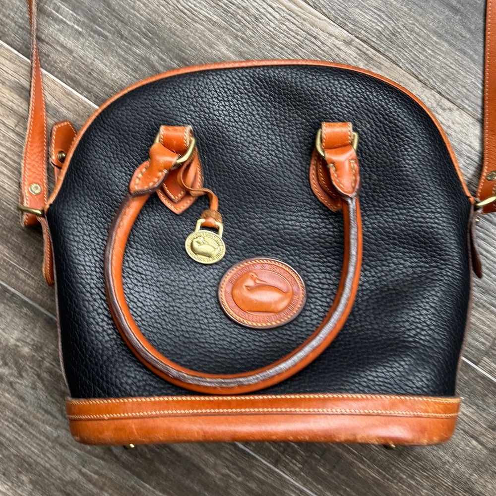 vintage Dooney & Bourke All-Weather Leather Norfolk Case Satchel black brown - Picture 2 of 8
